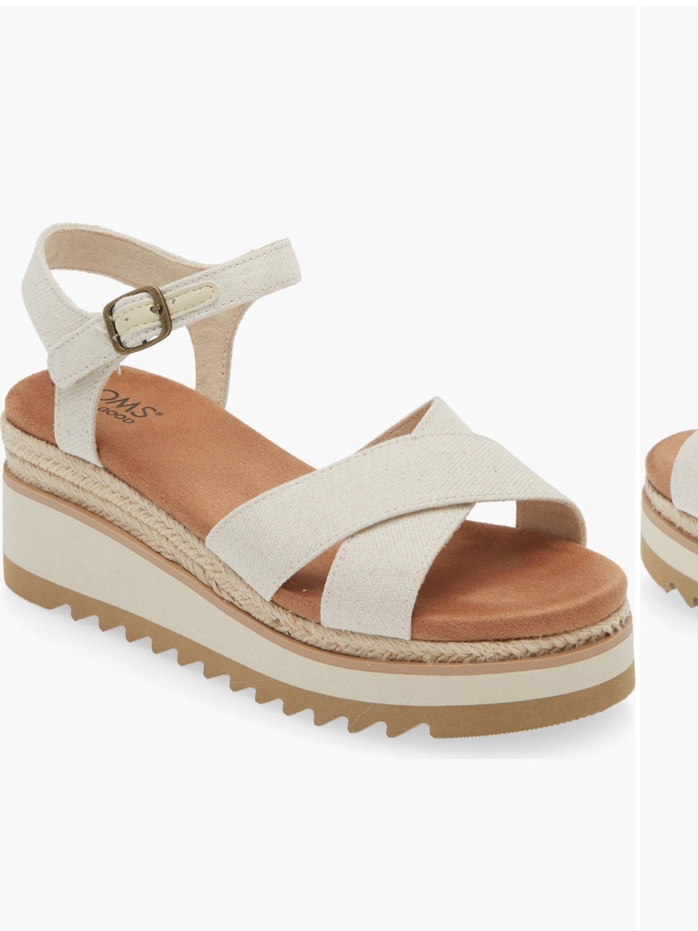 Gia Cream Chambray Tom’s Wedge Platform Sandal with Ankle Strap